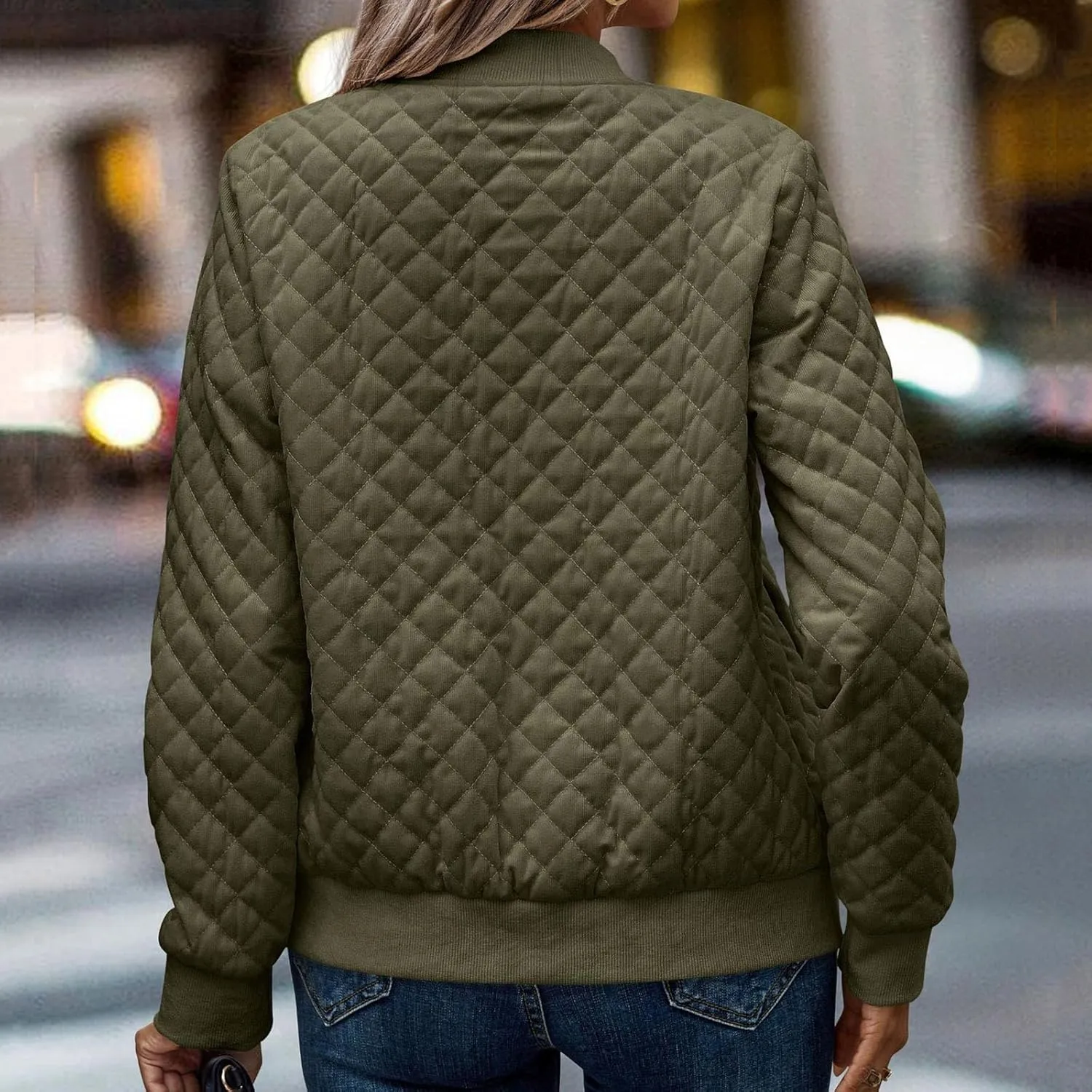 2023 Women's Bomber Jacket Winter Trendy Coats Casual Baseball Coat Button Up Outerwear Lightweight Windbreaker with Pockets