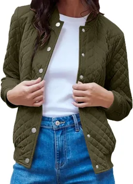 2023 Women's Bomber Jacket Winter Trendy Coats Casual Baseball Coat Button Up Outerwear Lightweight Windbreaker with Pockets