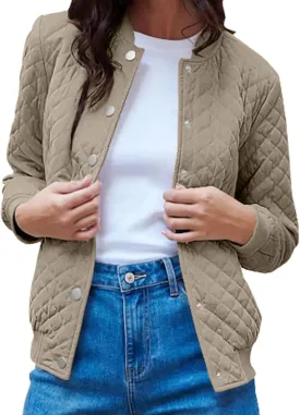 2023 Women's Bomber Jacket Winter Trendy Coats Casual Baseball Coat Button Up Outerwear Lightweight Windbreaker with Pockets