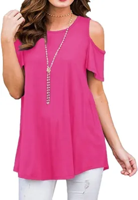 Afibi Womens Cold Shoulder 3/4 Sleeve Swing Tunic Tops for Leggings