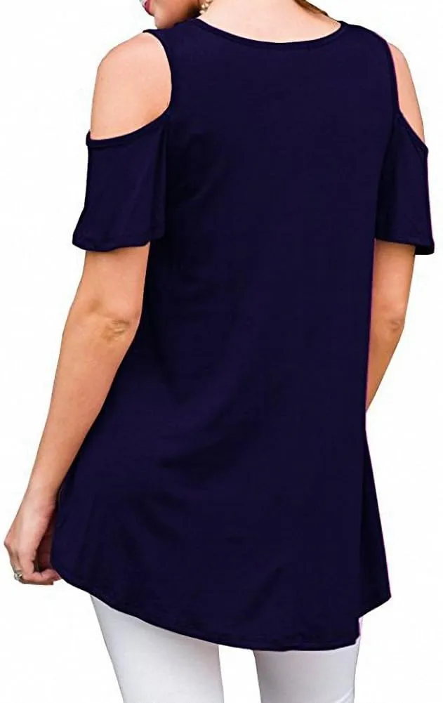 Afibi Womens Cold Shoulder 3/4 Sleeve Swing Tunic Tops for Leggings