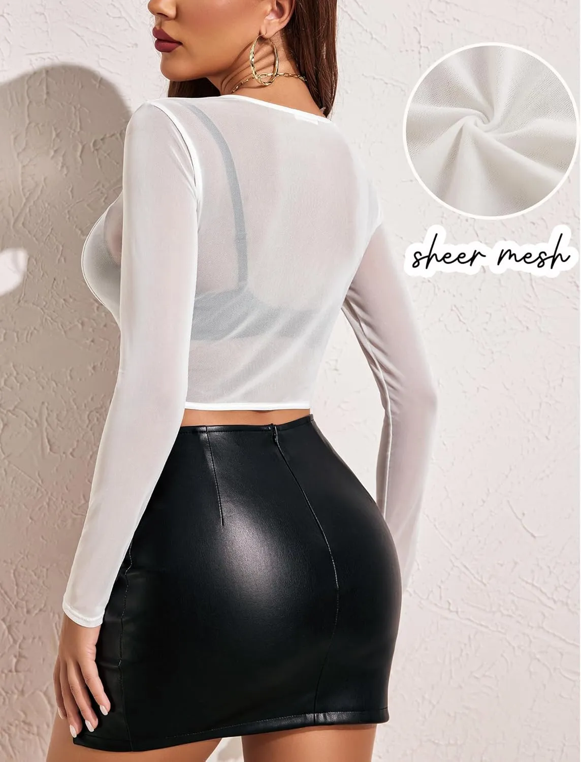 Avidlove Mesh Top Women Long Sleeve Y2K Mesh Shirt Sexy Square Neck Tops Sheer Tops See Through Blouse Shirt