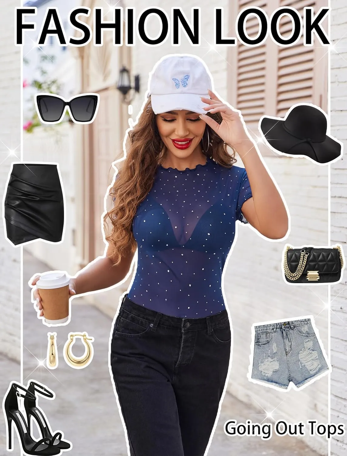 Avidlove Women Mesh Tops Short Sleeve Rhinestone Shirts Sheer Blouse Sexy Going Out Tops Sparkly Party Tops Summer