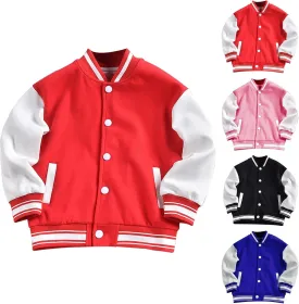Baby Boy Girl Bomber Jacket Color Block Letter Graphic Long Sleeve Baseball Varsity Jacket Coat Winter Clothes (Pink, 5-6 Years)