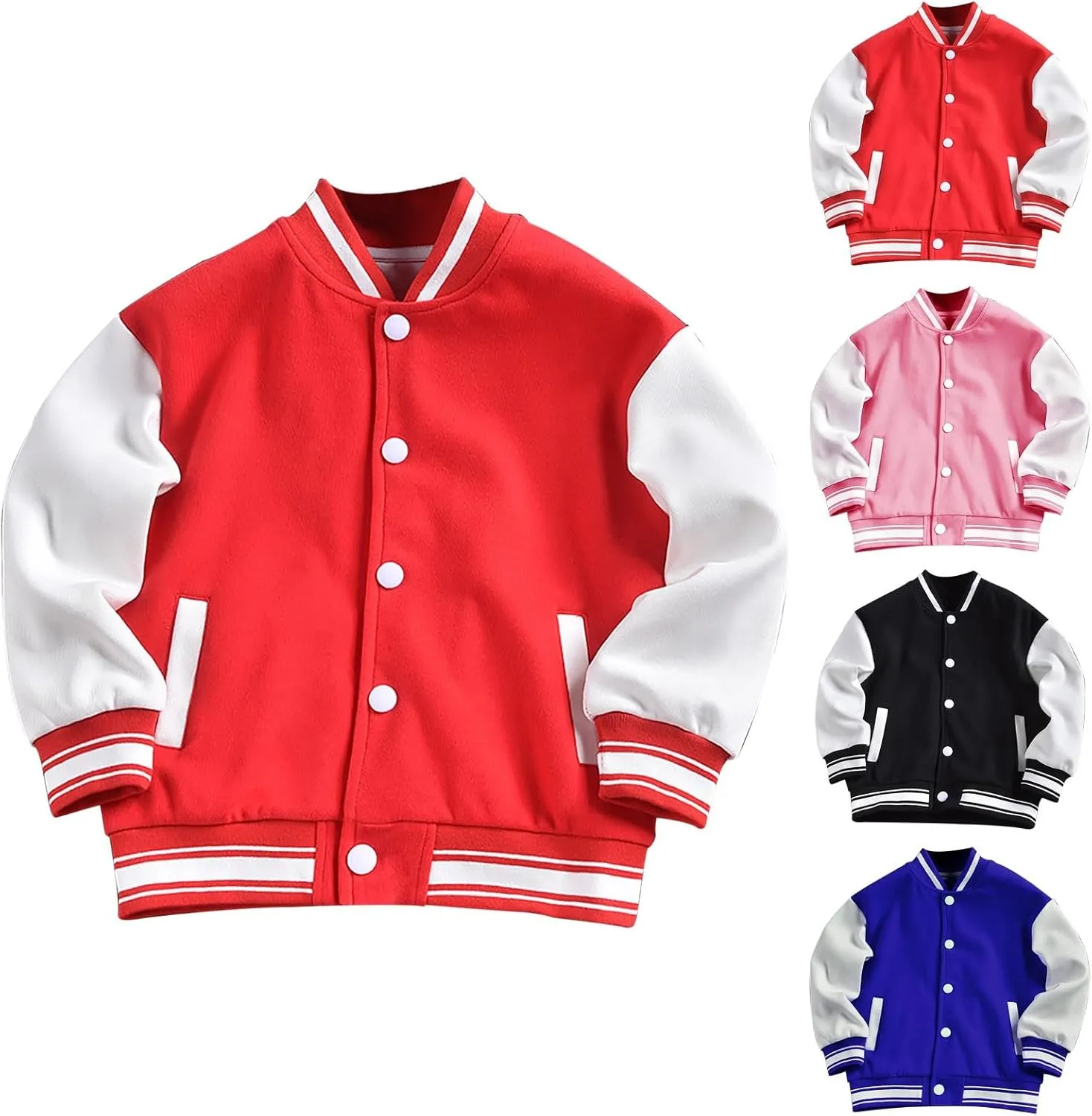 Baby Boy Girl Bomber Jacket Color Block Letter Graphic Long Sleeve Baseball Varsity Jacket Coat Winter Clothes (Pink, 5-6 Years)