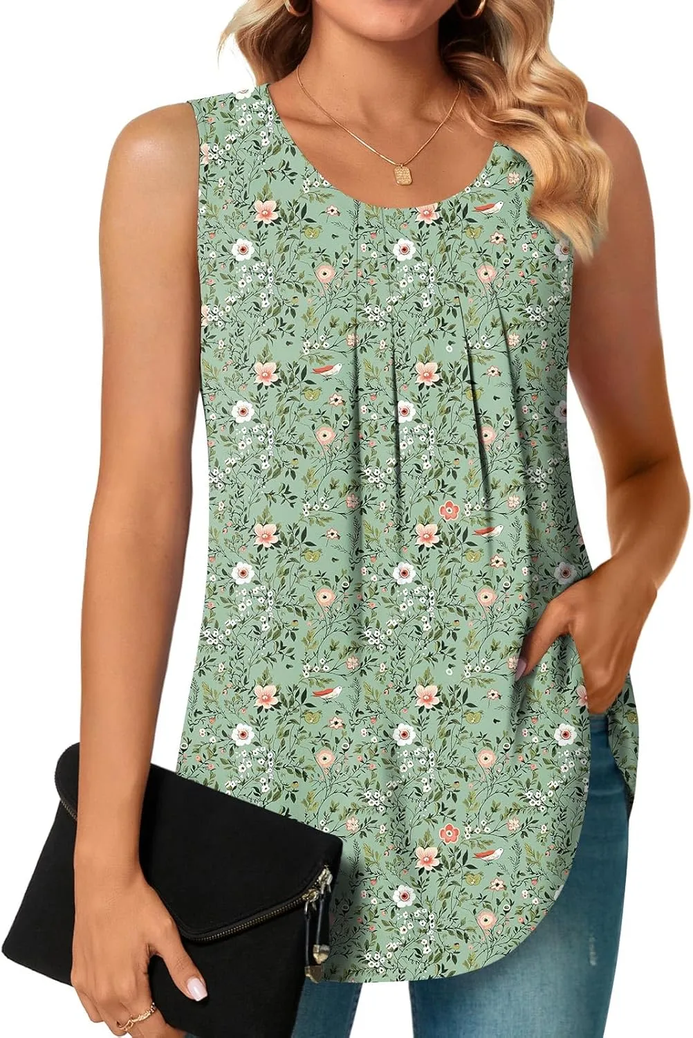 Bestbee Women's Sleeveless Chiffon Blouses Dressy Casual Tank Tops 2025 Summer Crew Neck Tunics Office Cute Work Shirts