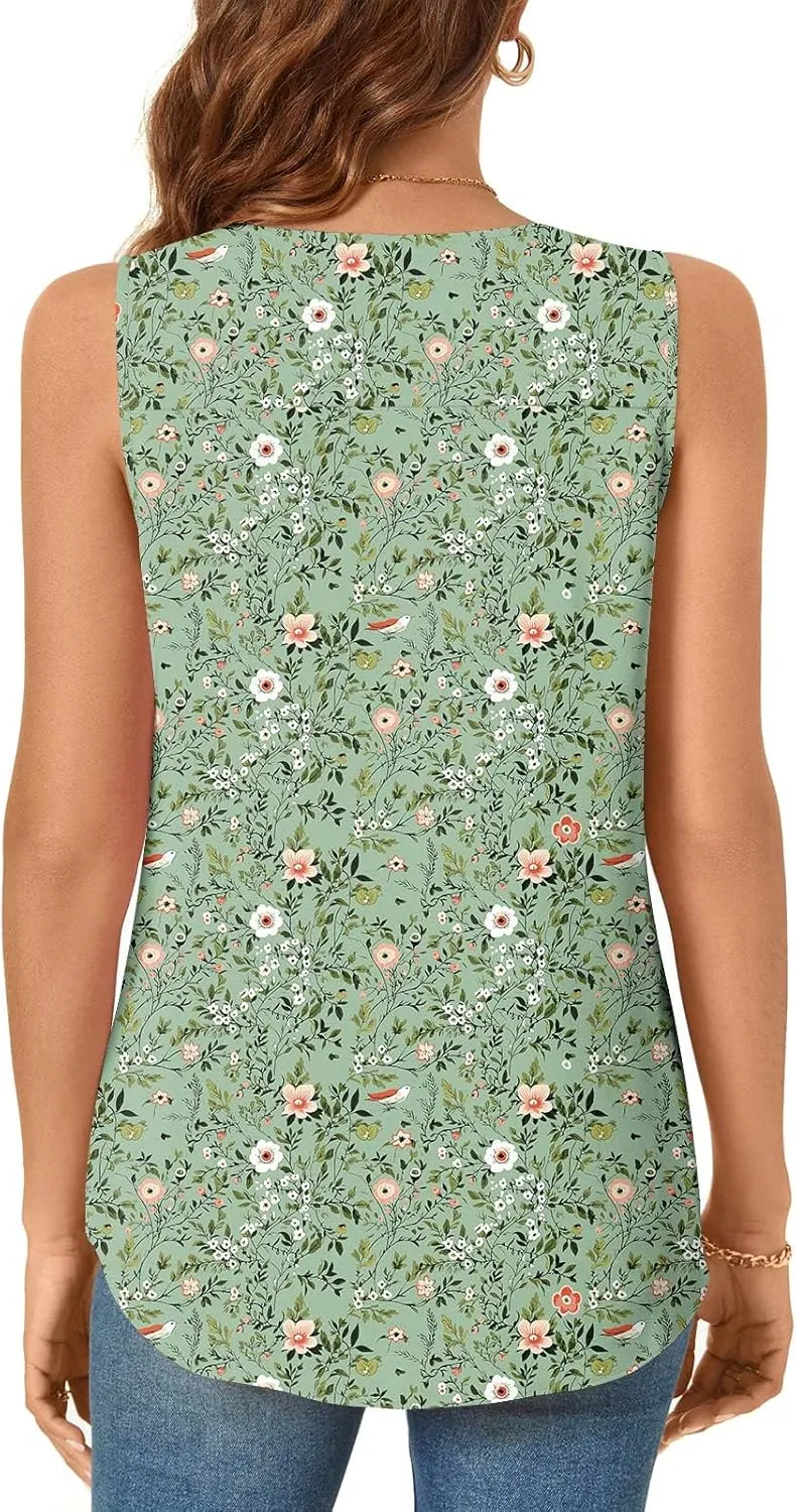 Bestbee Women's Sleeveless Chiffon Blouses Dressy Casual Tank Tops 2025 Summer Crew Neck Tunics Office Cute Work Shirts