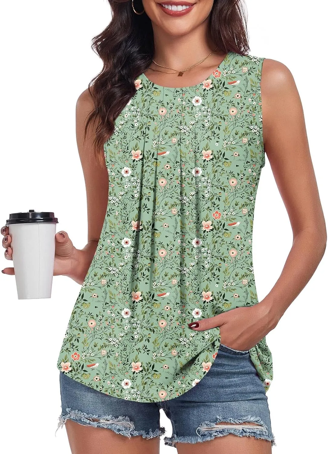 Bestbee Women's Sleeveless Chiffon Blouses Dressy Casual Tank Tops 2025 Summer Crew Neck Tunics Office Cute Work Shirts