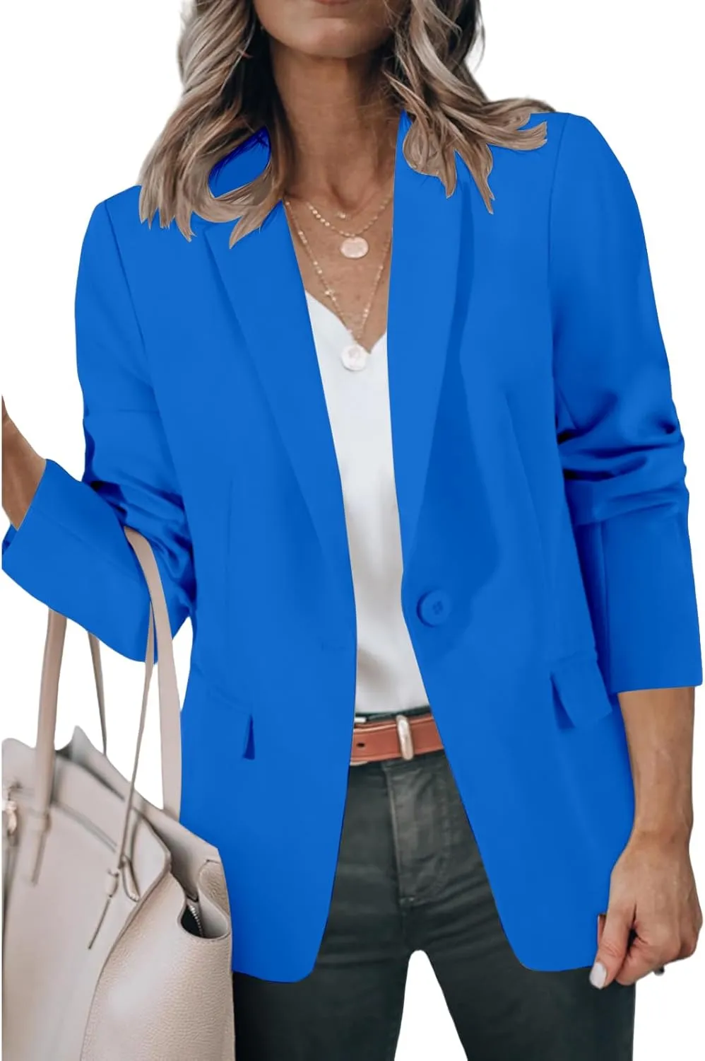 Blazers for Women Business Casual Suit Jackets Slim Fit Dressy Office Work Outfits Lightweight One Button Cardigan