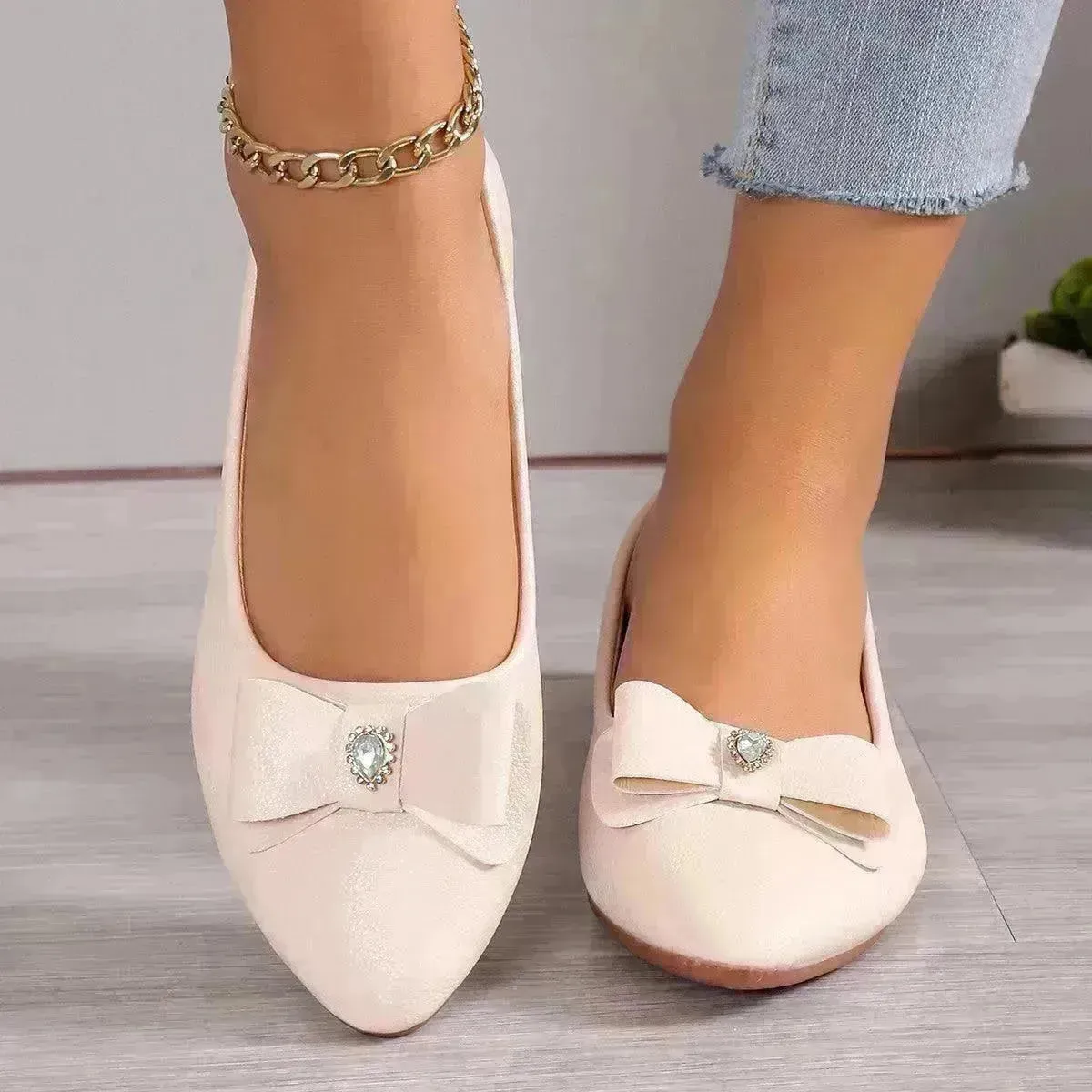 Bowknot Flats Shoes Fashion Casual Pointed Toe Loafers For Women Lazy Shoes