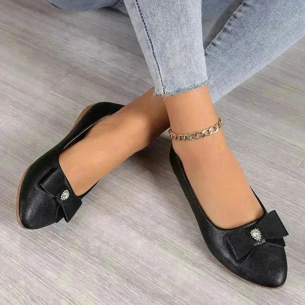 Bowknot Flats Shoes Fashion Casual Pointed Toe Loafers For Women Lazy Shoes