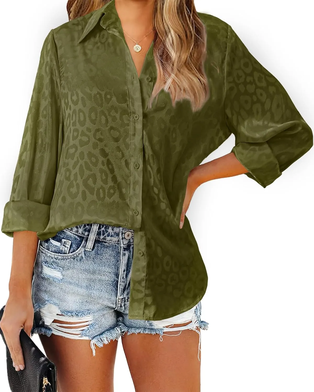 BTFBM Button Down Satin Blouses for Women Dressy Casual Lapel V Neck Long Sleeve Shirts Loose Business Work Tops 2024