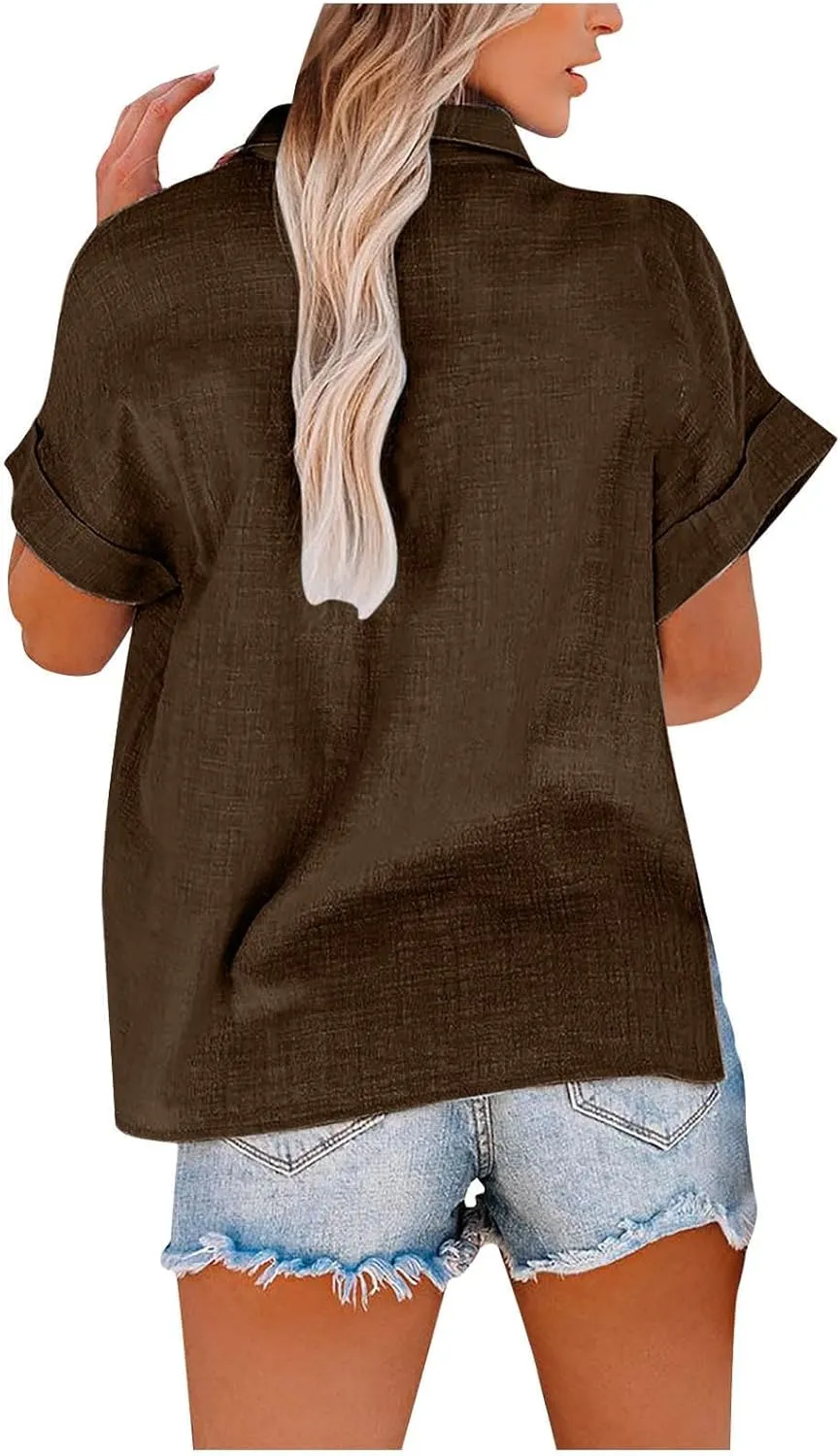 Cotton Linen Clothes for Women Blouses Cute Summer Tops 2025 Short Sleeve Button Down Shirts Casual Loose Fit Dressy