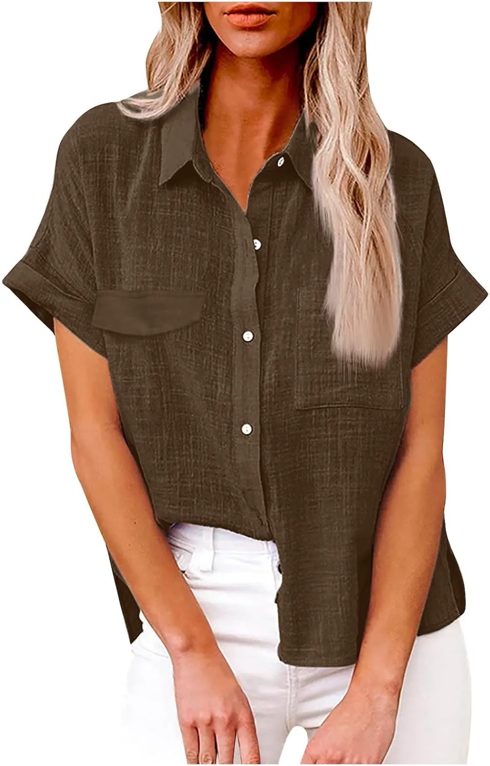 Cotton Linen Clothes for Women Blouses Cute Summer Tops 2025 Short Sleeve Button Down Shirts Casual Loose Fit Dressy
