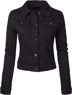 Design by Olivia Women's Classic/Destroyed Vintage Washed Long Sleeve Denim Jean Jacket