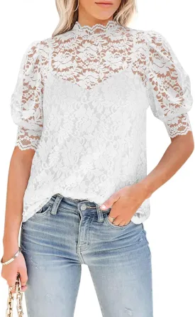 DOROSE Womens Tops and Blouses Dressy Casual Lace Floral Long Sleeve Shirts