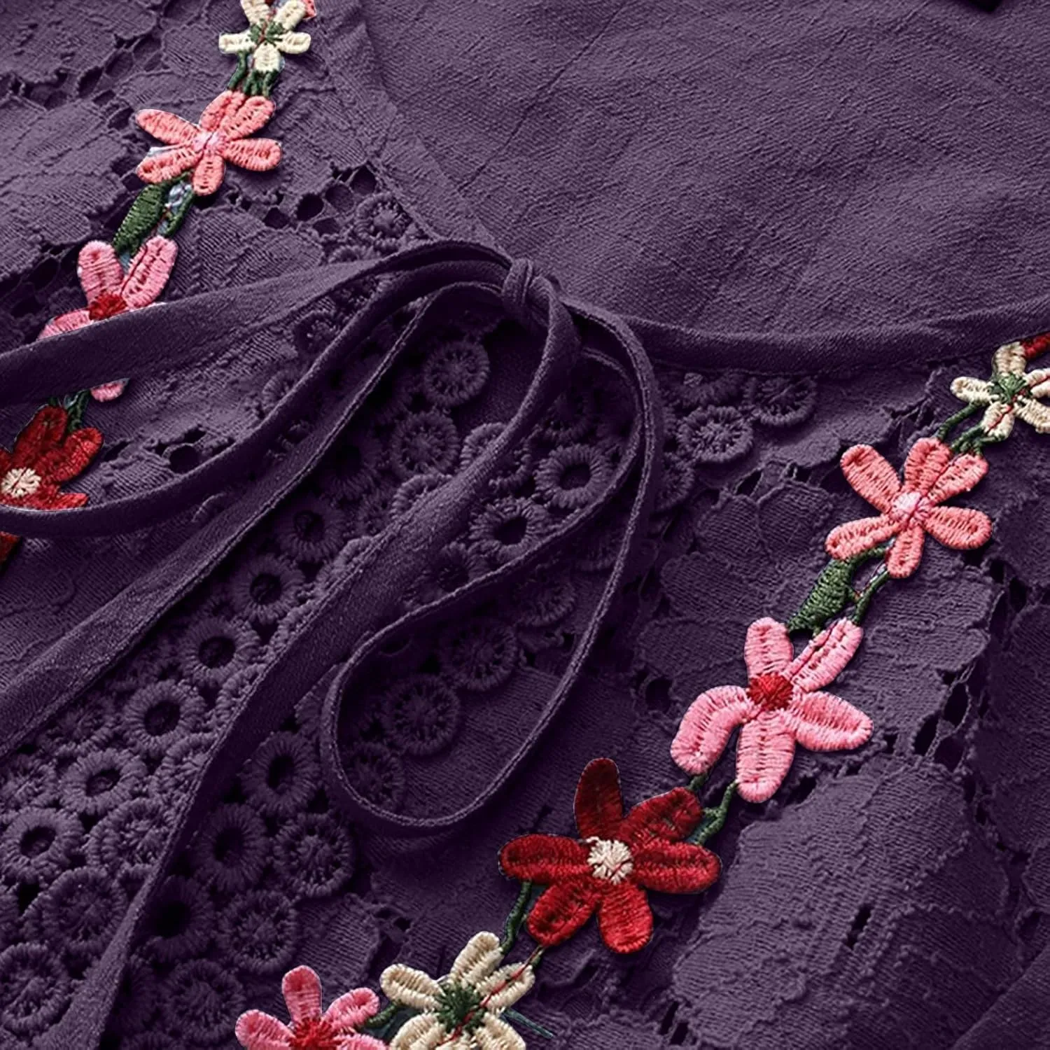 Finelylove Womens Cotton Linen Embroidered Tops Loose Fit 3/4 Sleeve Boho Peasant Blouse Lace Shirts Summer Clothes 2025