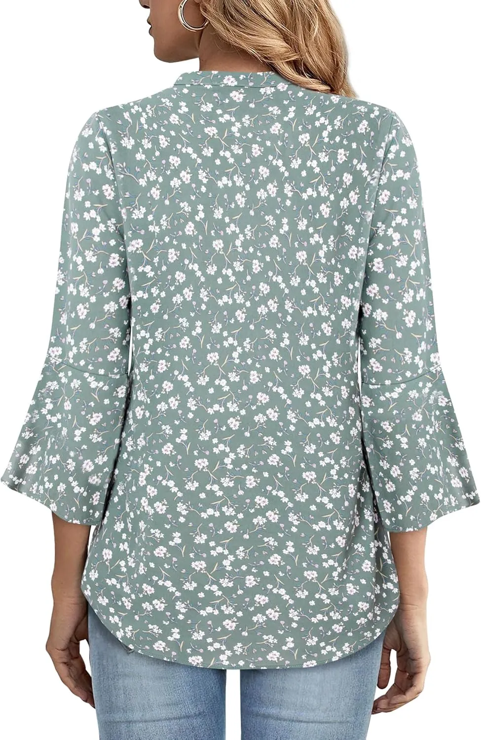 Gaharu Women's Work Blouses Ruffle 3/4 Sleeve Dressy Top V Neck Casual Chiffon Tunic Blouses Business Shirts