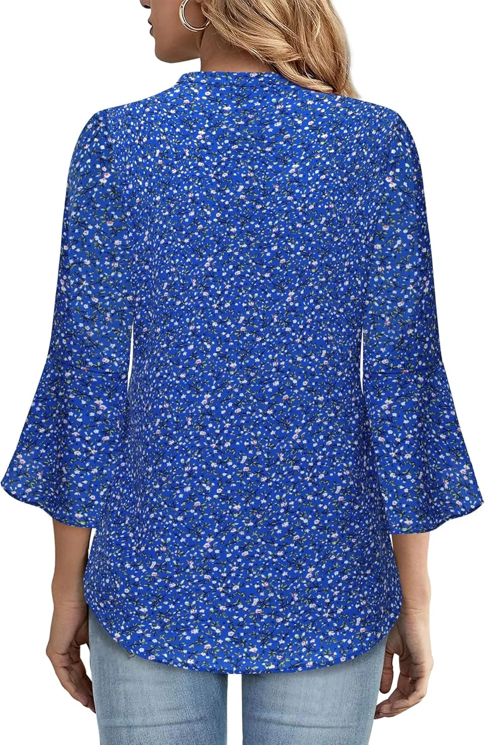 Gaharu Women's Work Blouses Ruffle 3/4 Sleeve Dressy Top V Neck Casual Chiffon Tunic Blouses Business Shirts