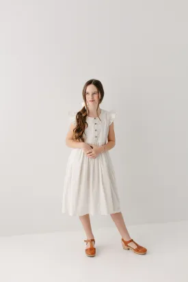 'Hadassah' Girl Embroidered Eyelet Flutter Sleeve Dress in White FINAL SALE