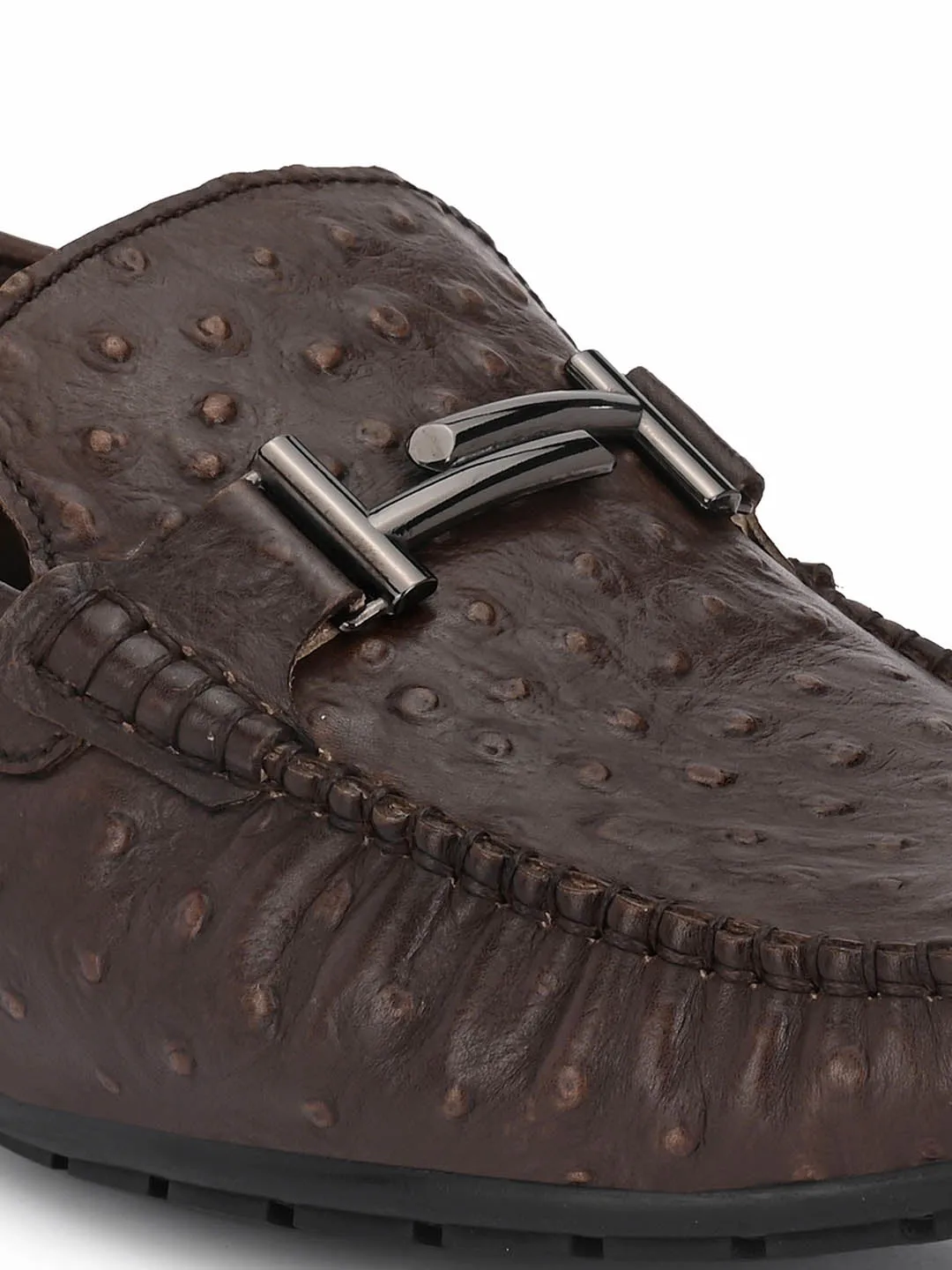 HITZ7605 Men's Brown Leather Casual Slip-On Shoes
