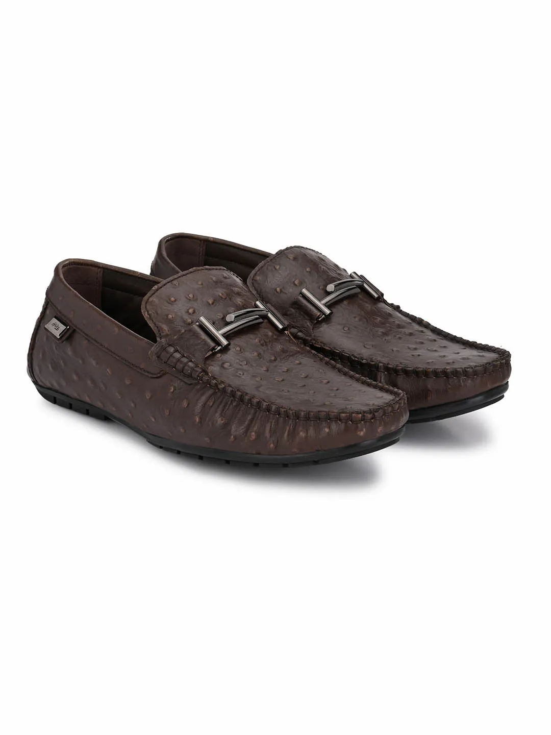 HITZ7605 Men's Brown Leather Casual Slip-On Shoes