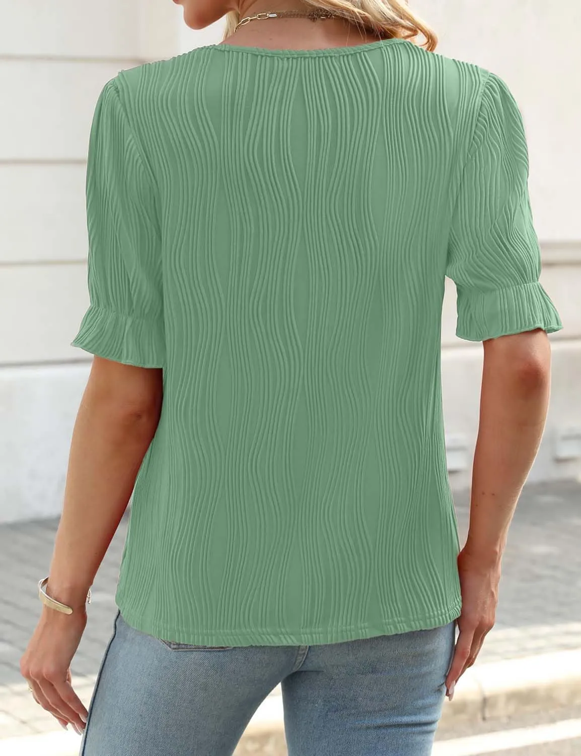 JUSTFASHIONNOW Women's Elegant Lace V Neck Short Sleeve Solid Tops Shirt Blouse