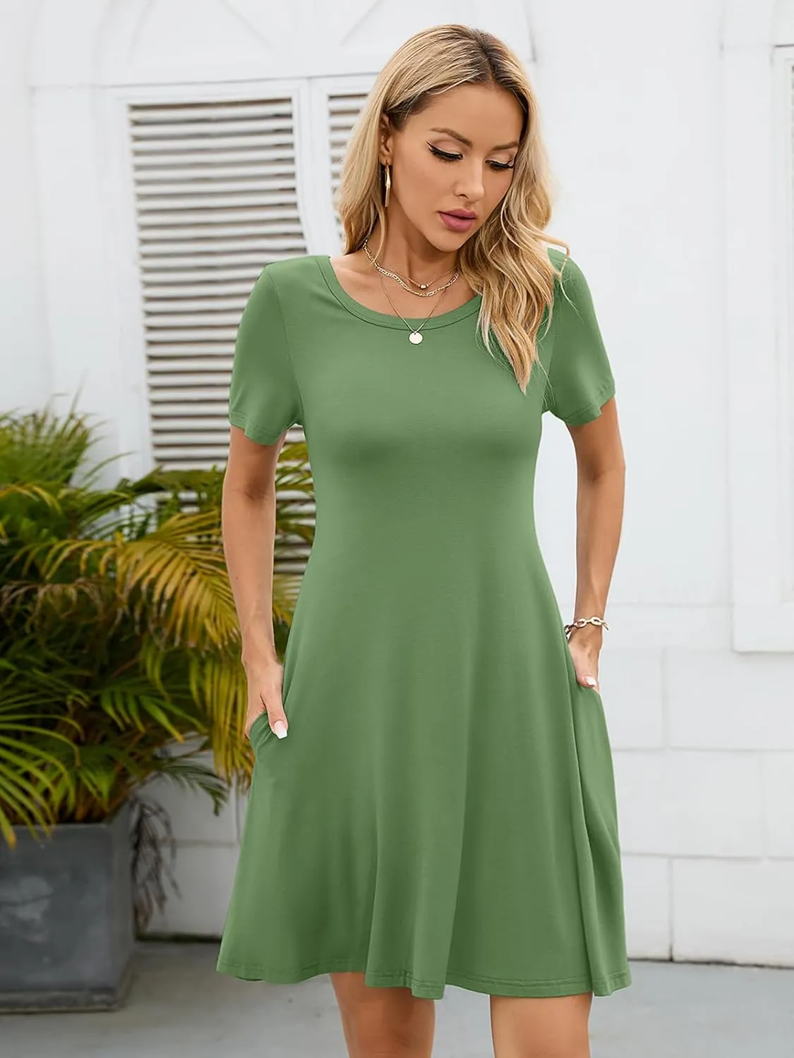 KORSIS Summer Dresses for Women Casual T-Shirt Short Sleeve Dresses Swing Flowy Beach Vacation Sundress with Pockets (S-3XL)