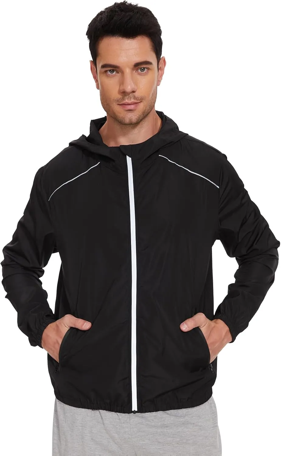 LAZAWG Lightweight Waterproof Rain Jacket Men Windproof Raincoat with Hood for Golf Cycling Running Ventures