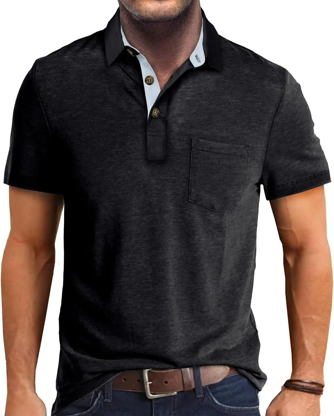 Mens Polo Shirts Casual Fashion T-Shirts Short Sleeve Button Up Golf Shirts Tops with Pocket
