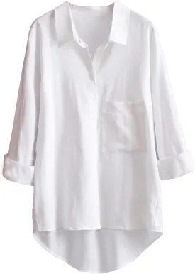 Minibee Women's Long Sleeve Shirts Button Down Blouse Cotton Tunic High Low Tops