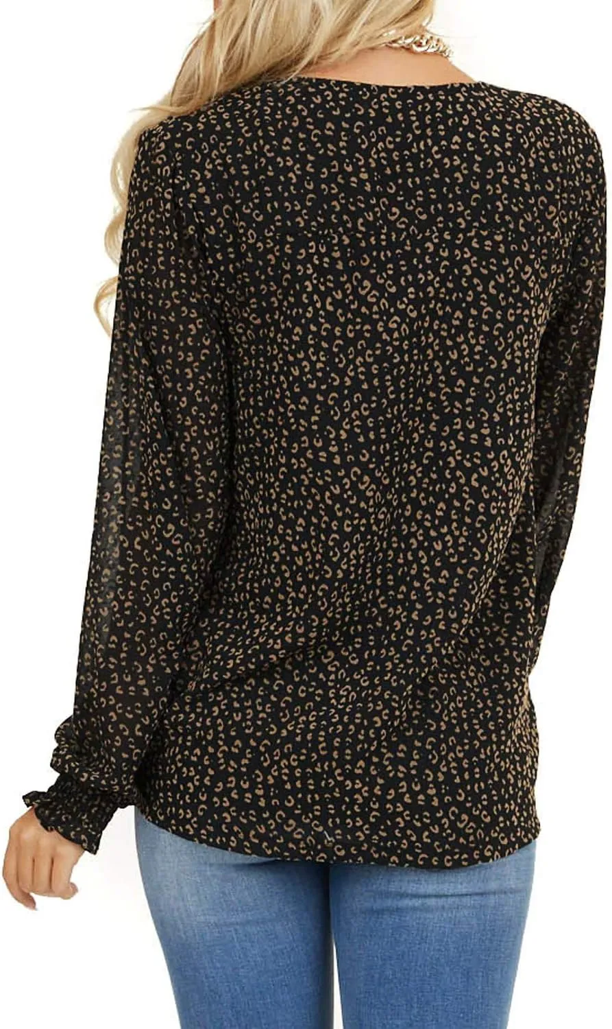 MLEBR Womens Blouses Fashion Long Sleeve V Neck Loose Casual Floral Leopard Printed Chiffon Blouses Tops and T Shirts