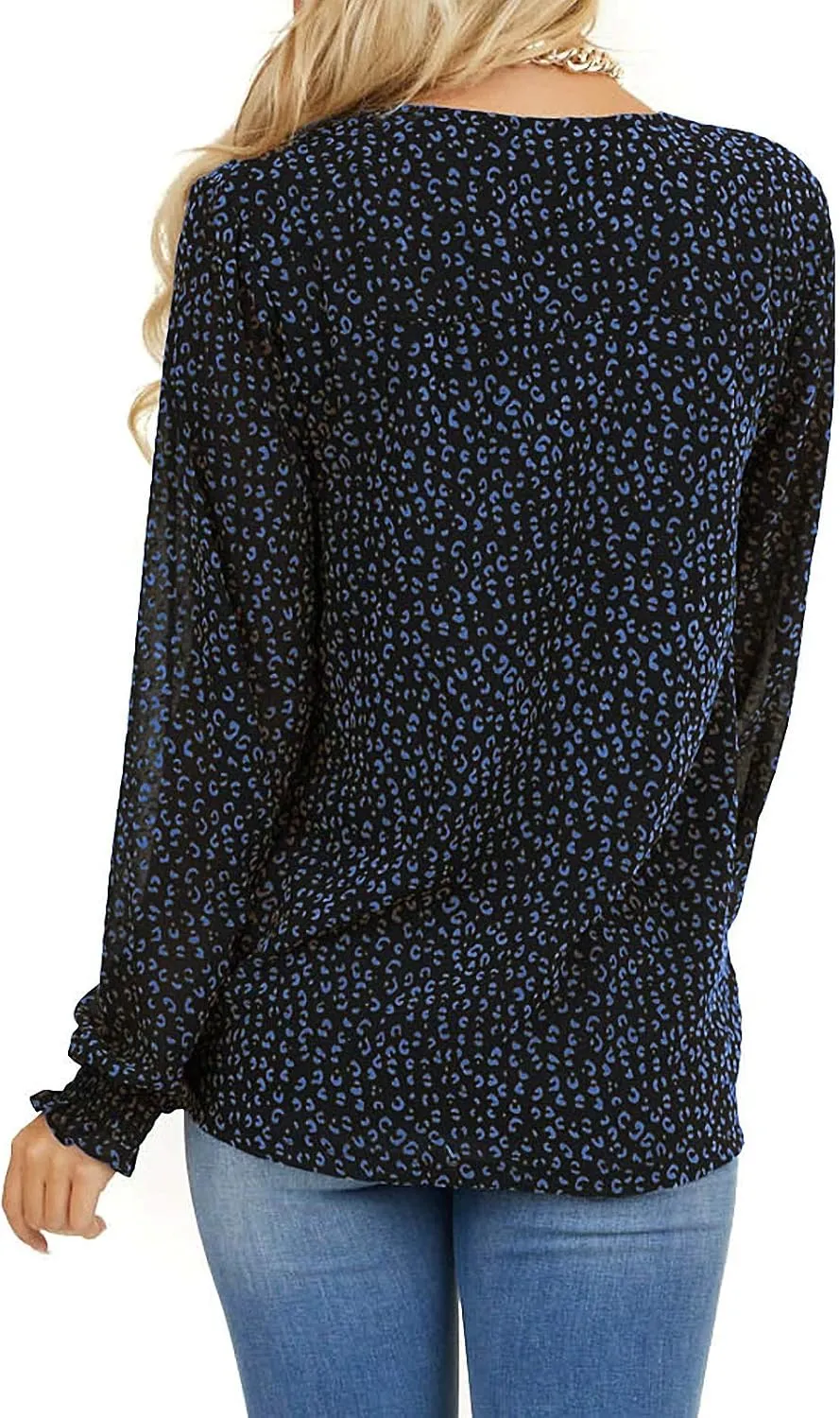 MLEBR Womens Blouses Fashion Long Sleeve V Neck Loose Casual Floral Leopard Printed Chiffon Blouses Tops and T Shirts