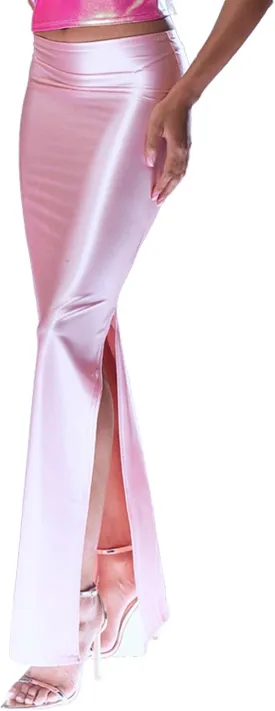 Molisry Women's Satin Silk Skirt Dressy High Waisted Side Slit Elegant A-Line Long Maxi Pencil Skirt Wedding