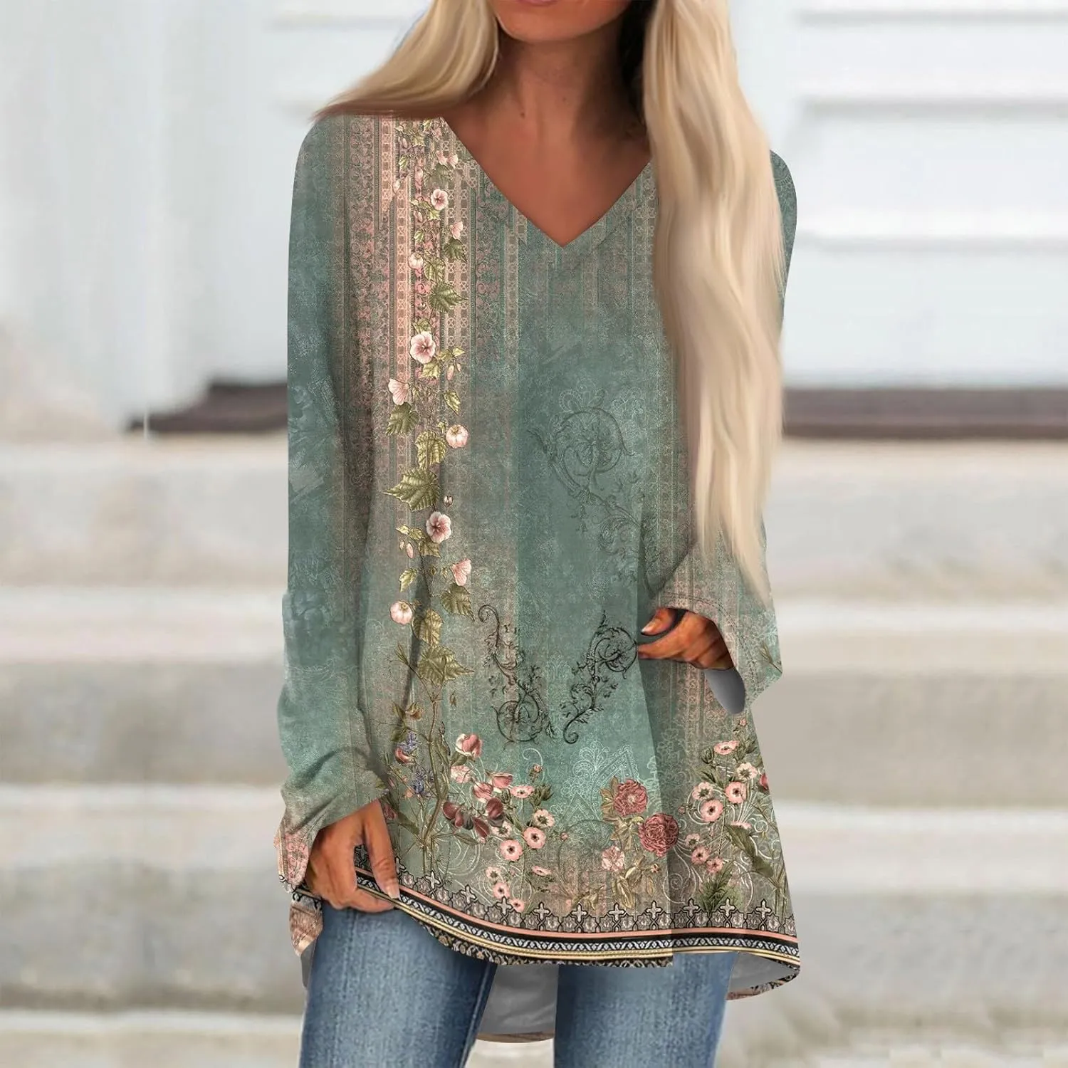 Oversized Tshirts for Women Long Sleeve Womens Tops Dressy Casual Fall V Neck Tunic Tops, Small-8X-Large