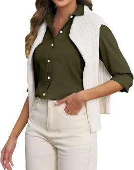 Oxford Shirts for Women Cotton Button Down Shirts Collared Fitted Work Office Blouses Business Top with Pockets
