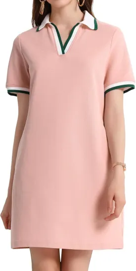 PEHMEA Women's Polo Dress Collared Short Sleeve V Neck Golf Tennis Casual Mini Summer Shirt Dresses with Pockets