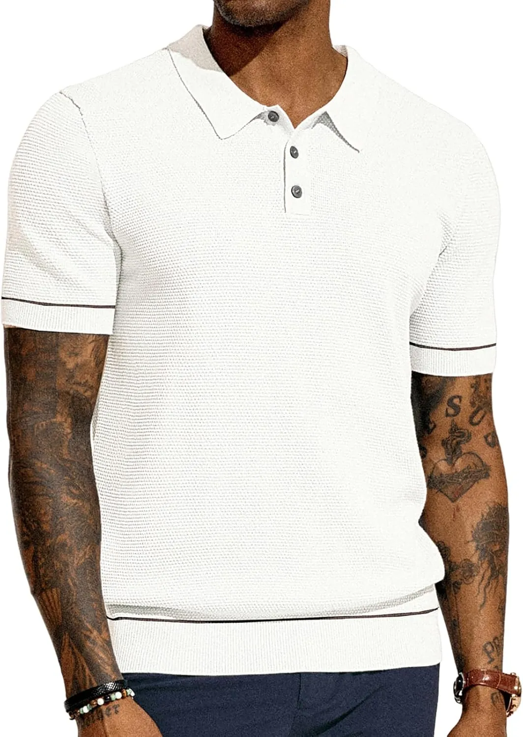 PJ PAUL JONES Mens Polo Shirts Short Sleeve Textured Knit Polo Shirts