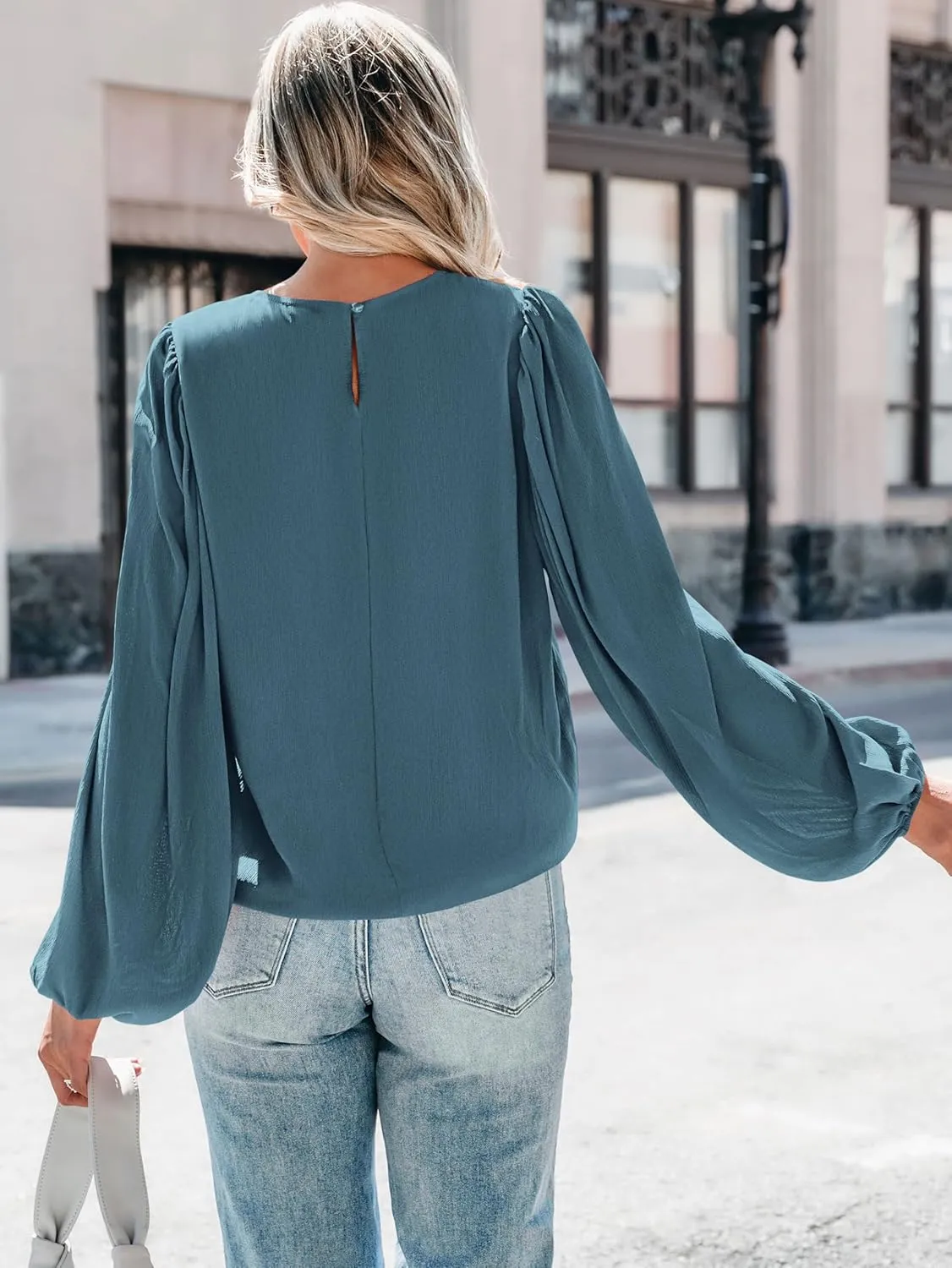 PRETTYGARDEN Womens Tops 2025 Spring Puff Long Sleeve Chiffon Work Blouses Dressy Casual Crewneck Flowy Shirts Fall Outfits
