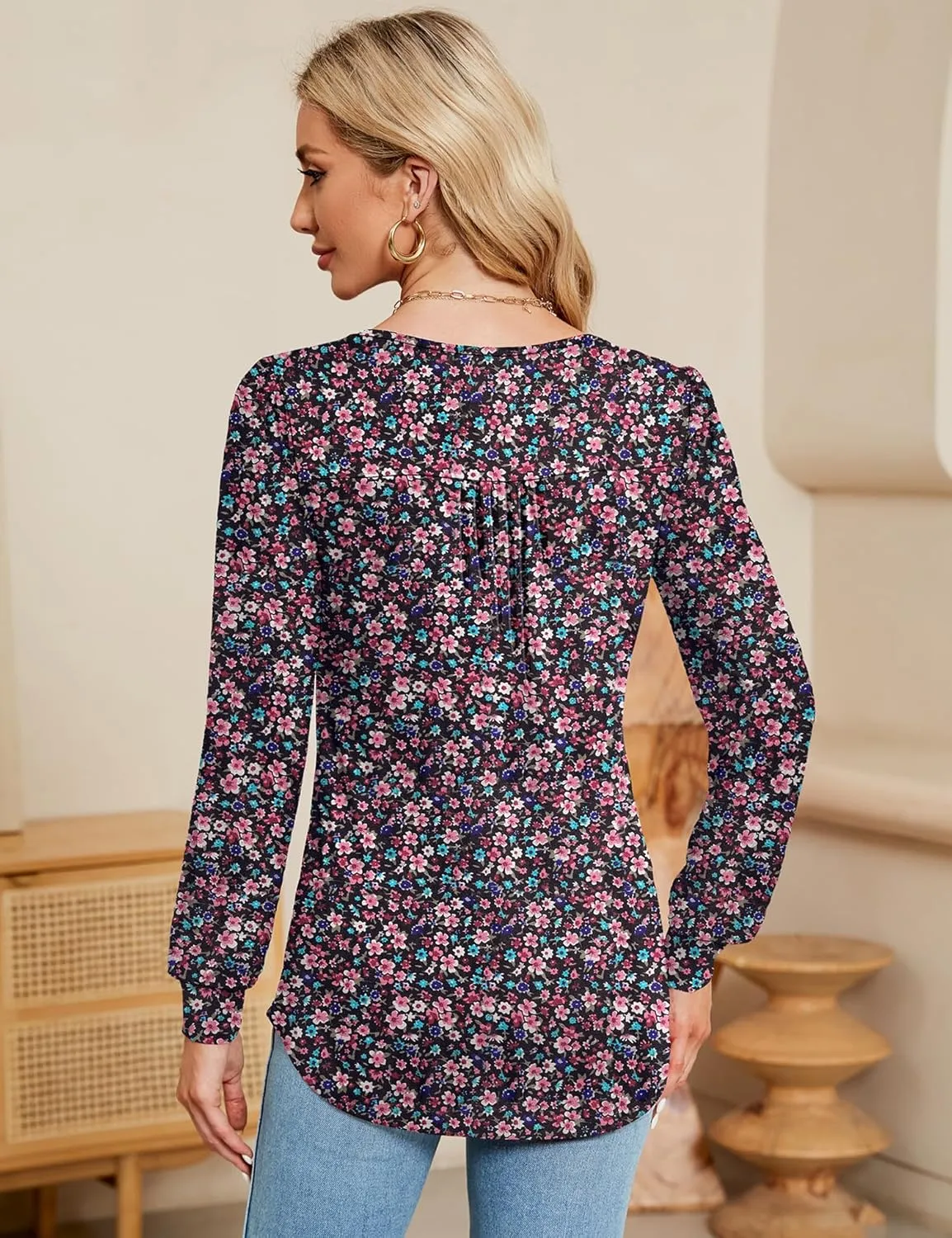 Rapbin Womens Square Neck Puff Sleeve Tops Dressy Casual Eyelet Long Sleeve Shirts Loose Trendy Blouses S-XXL