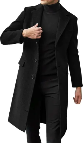RTRDE Men's Trench & Rain Coats Oversized Notched Long Jacket Coat Single Breasted Lapel Winter Coat, XL-4XL