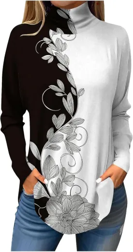 slqdgmryz Turtle Necks Tops for Women Long Sleeve Fall Shirts Mock Turtleneck Dressy Blouses Drop Shoulder Long Tunic Tops