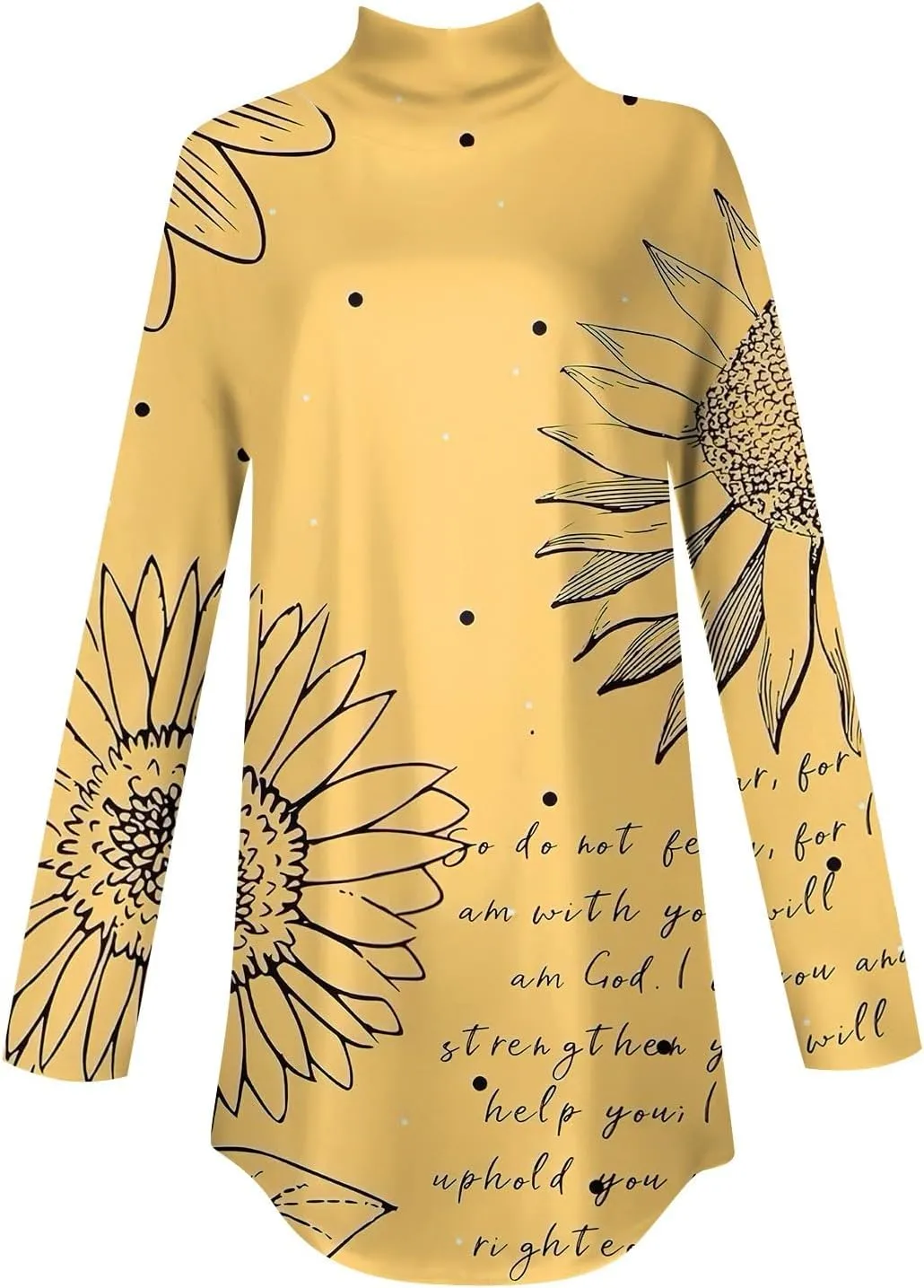 Tunic Tops for Women Loose Fit Fall Long Sleeve Shirts Mock Neck Work Tops Turtle Neck Side Split Floral Print Blouses