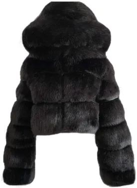 Uillui Women's Winter Short Faux Fur Coats Hooded Warm Fluffy Cropped Jacket Fleece Teddy Jacket Long Sleeve Warm Outerwear