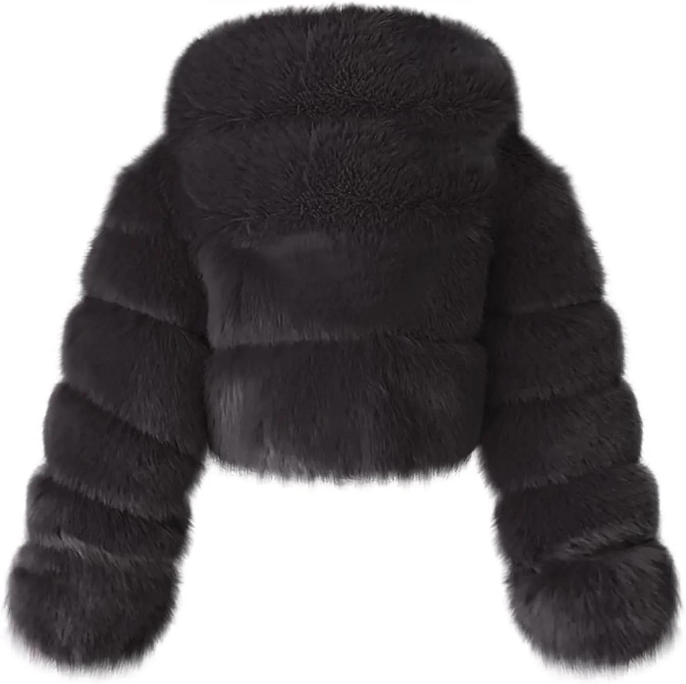 Uillui Women's Winter Short Faux Fur Coats Hooded Warm Fluffy Cropped Jacket Fleece Teddy Jacket Long Sleeve Warm Outerwear