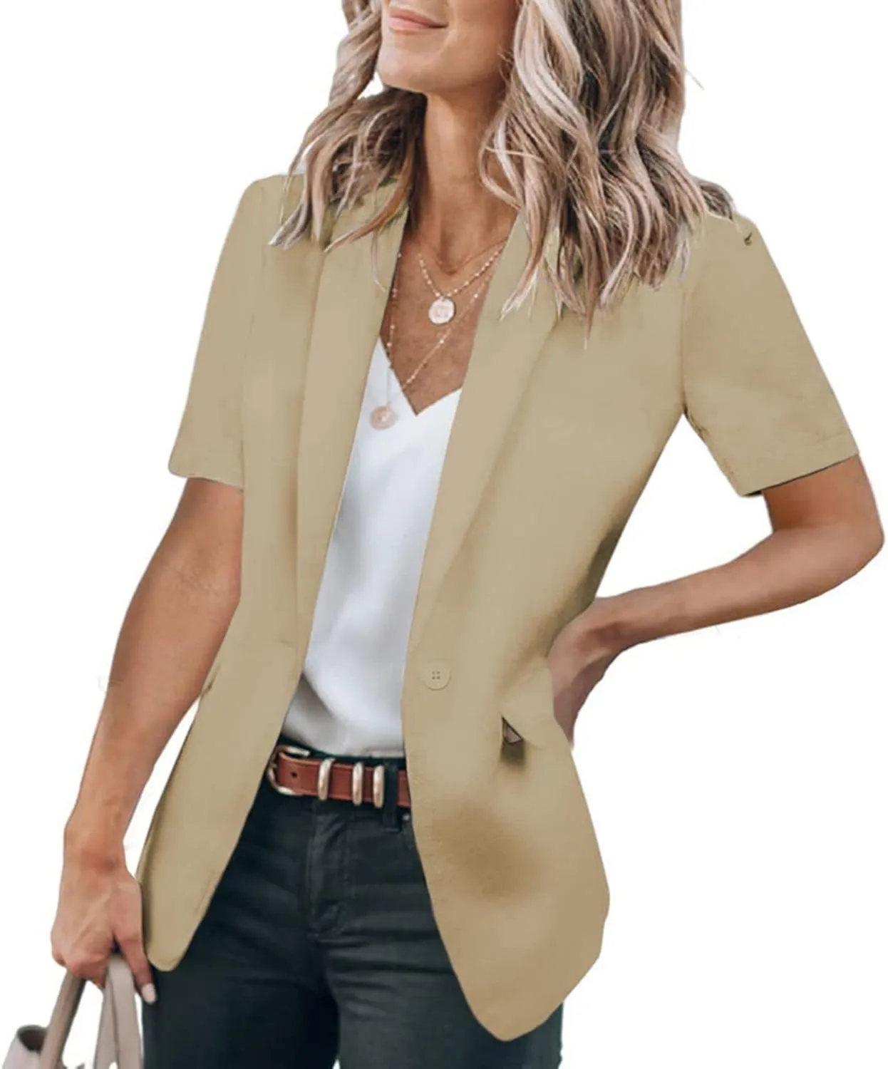 Women Business Casual Blazers Short Sleeve Lapel Open Front Jackets Lapel Jacket Blazer Work Office Blazers