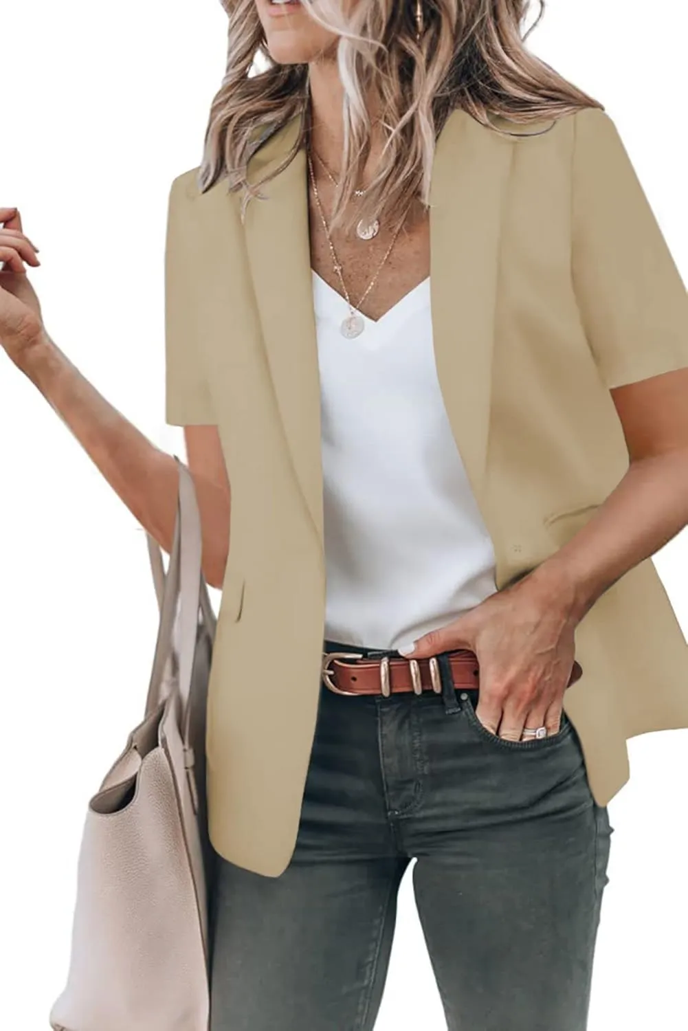 Women Business Casual Blazers Short Sleeve Lapel Open Front Jackets Lapel Jacket Blazer Work Office Blazers
