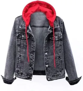 Women Denim Jacket With Hood,2021 Vintage Button Down Distressed Coat Short Jean Jacket Cute Coat With Pocket