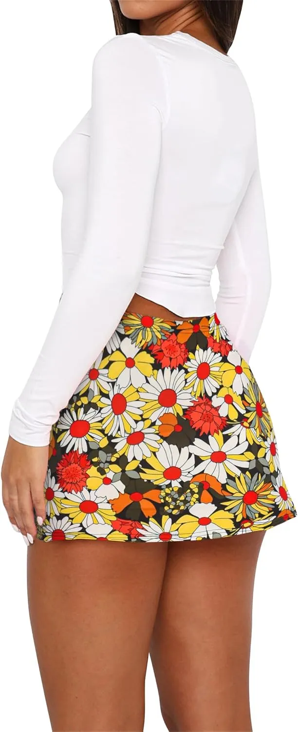Womens Mini Skorts Casual Summer Mid-Waisted Pencil Bodycon Short Skirts with Side Split 2025