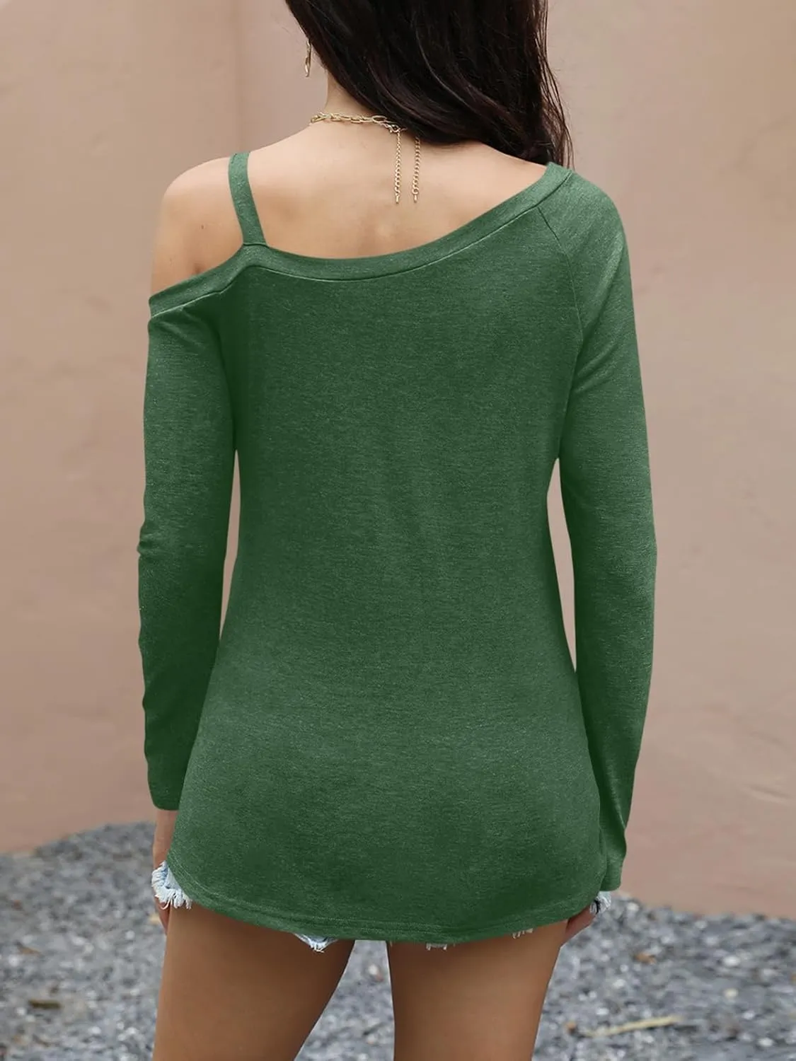 Womens Off Shoulder Tops Asymmetrical One Shoulder Shirts Long Sleeve Button Ruched Blouses